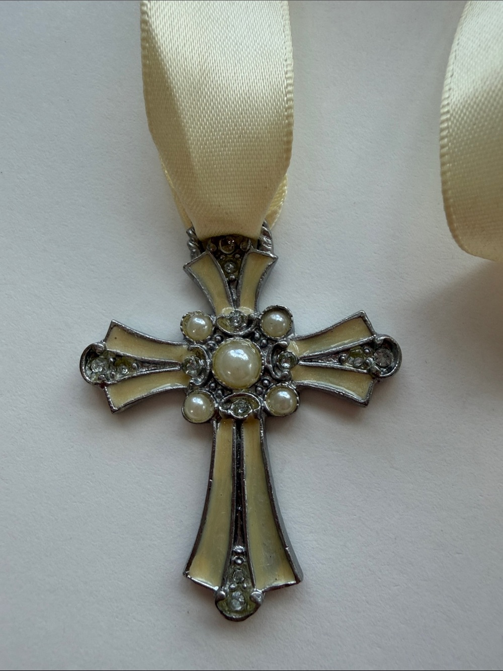 Cream Enamel Cross Pendant Necklace